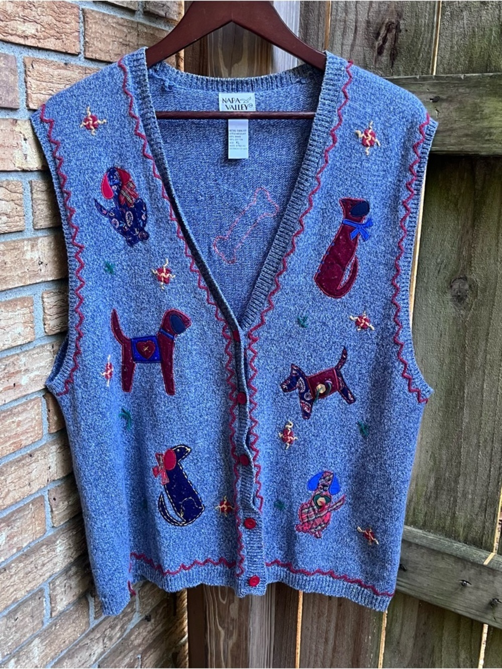 Vintage Napa Valley Blue Embroidered Dog Sweater Vest